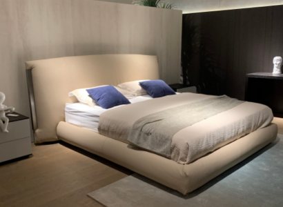 Beiges Modernes Doppelbett Designer Bett Schlafzimmer Möbel Holzgestell