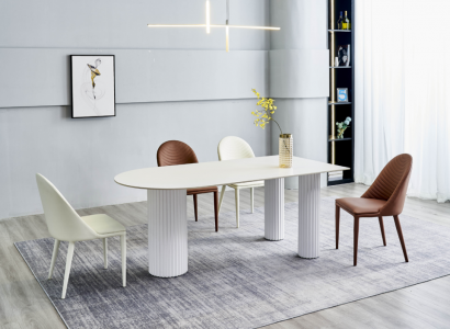 Esszimmer Möbel Halbrunder Esstisch 4x Weiße Braune Stühle Luxus Set