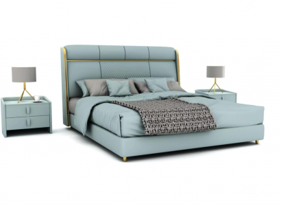 Schlafzimmer Blaues Doppelbett Designer Betten Holzgestell Luxus Möbel