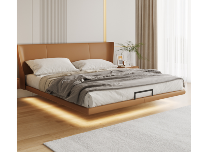 Braunes Wandbett Designer Schlafzimmer Möbel Holzgestell Kunstlederbett