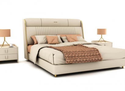 Beiges Textilbett Stilvolle Schlafzimmer Möbel Designer Doppelbetten