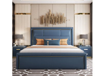 Großes Blaues Schlafzimmer Bett Designer Doppelbetten Kunstlederbetten