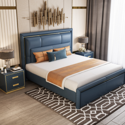 Großes Blaues Schlafzimmer Bett Designer Doppelbetten Kunstlederbetten