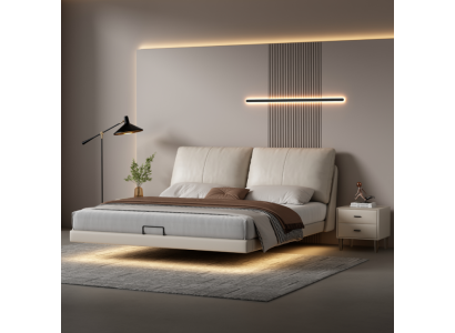 Weißes Schlafzimmer Wandbett Designer Leder Doppelbetten Holzgestell
