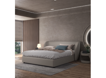 Graues Designer Schlafzimmer Doppelbett Textilbetten Holz Lederbetten