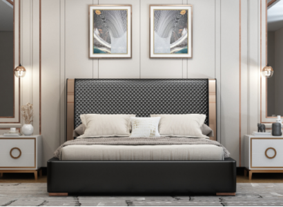 Schlafzimmer Betten Graues Lederbett Moderne Möbel Holzgestell Betten