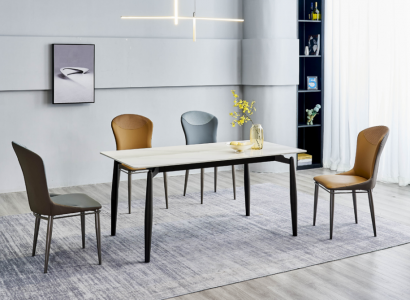 Esszimmergruppe Designer Weißer Esstisch 4x Lederstühle Sitzgruppe 5tlg