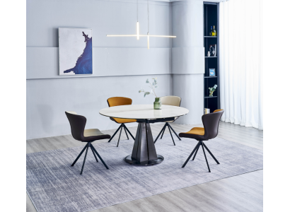 Moderne Essgruppe Designer Rundtisch Stilvolle 4x Kunstleder Stühle 5tlg