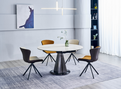 Moderne Essgruppe Designer Rundtisch Stilvolle 4x Kunstleder Stühle 5tlg