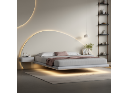 Graues Wandbett Moderne Schlafzimmer Möbel Holzgestell LED-Betten Neu