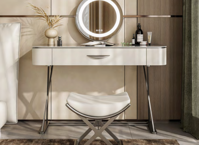 Weißer Schminktisch mit Spiegel Designer Kosmetiktisch mit Schubladen