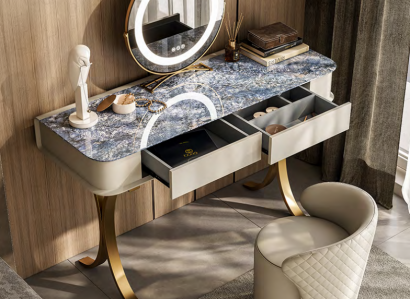 Schlafzimmer Beiger Schminktisch Designer Kosmetiktisch 2x Schubladen