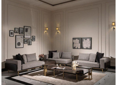 Wohnzimmer Garnitur Sofa Couchtische 5tlg Stoffsofa Grau Holz Set