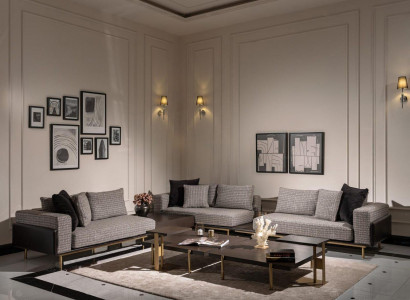 Wohnzimmer Garnitur Sofa Couchtische 5tlg Stoffsofa Grau Holz Set