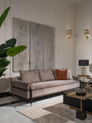 Komplett Wohnzimmer Dreisitzer Couchtische Grau 3tlg Stoffsofa Couch