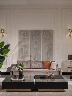 Komplett Wohnzimmer Dreisitzer Couchtische Grau 3tlg Stoffsofa Couch