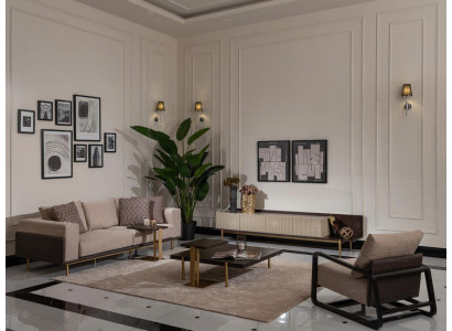 Komplette Wohnzimmer Sofa Couchtische 6tlg Stoffsofa Beige Holz Modern