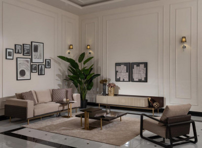 Komplette Wohnzimmer Sofa Couchtische 6tlg Stoffsofa Beige Holz Modern