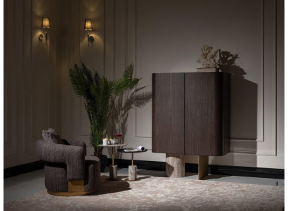 Wohnzimmer Komplette Sesssel Beistelltische 4tlg Stoff Braun Holz Bar