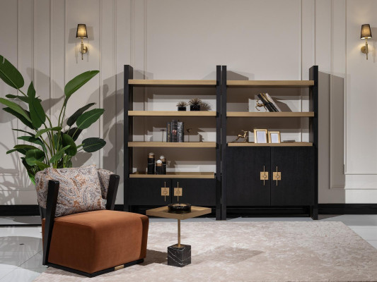 Relaxsessel Garnitur Sessel Stoff Beistelltisch Regale Set 5tlg Orange