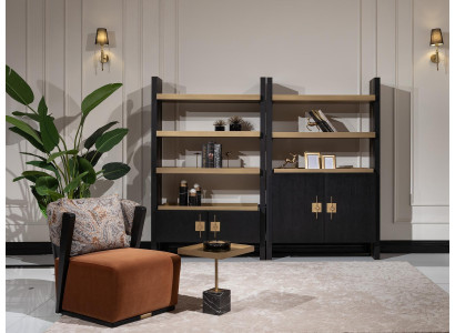 Relaxsessel Garnitur Sessel Stoff Beistelltisch Regale Set 5tlg Orange