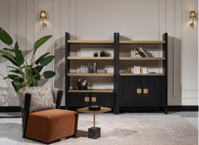 Relaxsessel Garnitur Sessel Stoff Beistelltisch Regale Set 5tlg Orange