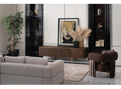 Garnitur Ecksofa Sessel Stoffsofa RTV Lowboard Beige Modern 3tlg Set