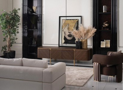 Garnitur Ecksofa Sessel Stoffsofa RTV Lowboard Beige Modern 3tlg Set