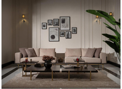 Viersitzer Sofa 4 Sitzer Polstersofa Stoffsofa Beige Moderne Tisch Neu