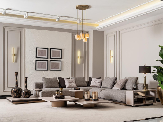 Ecksofa L form Wohnlandschaft Polstersofa Stoffsofa Grau Modern Sofa