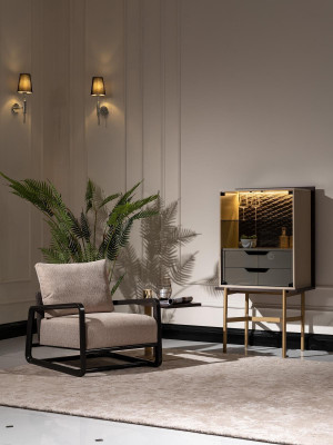 Gruppe Wohnzimmer Set 3tlg Sessel Beistelltisch Schrank Grau Relax