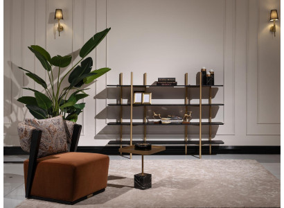 Garnitur Sessel Stoff Beistelltische Regale Set 4tlg Wohnzimmer Orange