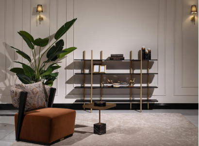 Garnitur Sessel Stoff Beistelltische Regale Set 4tlg Wohnzimmer Orange