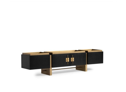 Sideboard RTV Lowboard TV Ständer Schwarz Modern Design Gold Holz