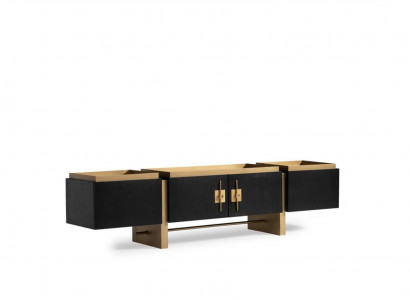 Sideboard RTV Lowboard TV Ständer Schwarz Modern Design Gold Holz