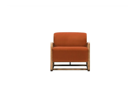 Sessel Einsitzer Sitzer Orange Holz Wohnzimmer Relaxsessel Design