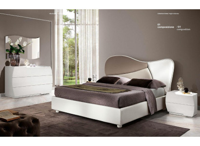 Schlafzimmer Bett Nachttisch Kommode Spiegel Garnitur Weiß Modern Luxus Set 5tlg