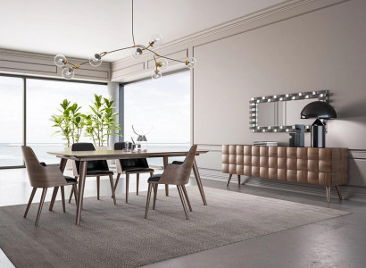 Komplett Set 7tlg Esszimmer Esstisch Neu 4x Stühle Luxus Sideboard mit Spiegel