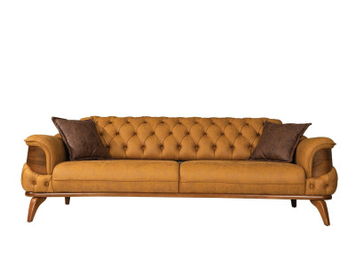 Dreisitzer Sofa Modern Sitzer Chesterfield Leder Gelb Design Wohnzimmer