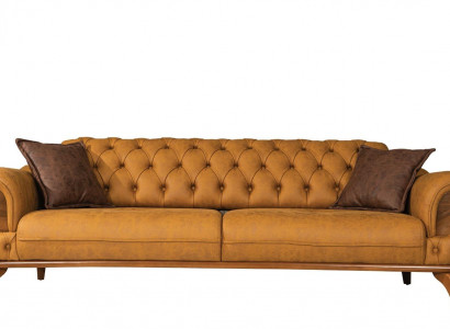 Dreisitzer Sofa Modern Sitzer Chesterfield Leder Gelb Design Wohnzimmer