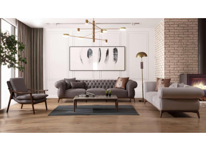 Graue Wohnzimmer Couchgarnitur Luxus 4-Sitzer Designer 3-er Edler Sessel