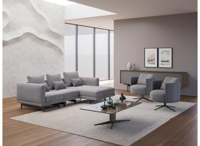 Wohnzimmer Komplett 4tlg 2x Sessel mit Ecksofa L-Form Designer Holz Couchtisch