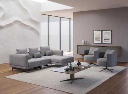 Wohnzimmer Komplett 4tlg 2x Sessel mit Ecksofa L-Form Designer Holz Couchtisch