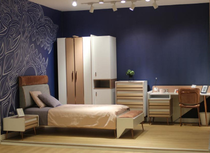 Kinderzimmer Set Bett + Nachttisch + Bank Modern Set Bett 3tlg. Bank Komplett