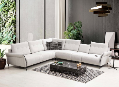 Weiß Ecksofa L-Form Wohnzimmer Polster Textil Sofa Couch Modern Möbel