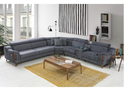 Grau Ecksofa Wohnzimmer Luxus Sofa L-Form Modern Design Möbel Textil