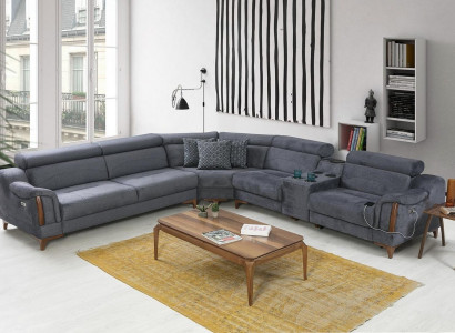 Grau Ecksofa Wohnzimmer Luxus Sofa L-Form Modern Design Möbel Textil