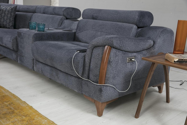 Grau Ecksofa Wohnzimmer Luxus Sofa L-Form Modern Design Möbel Textil