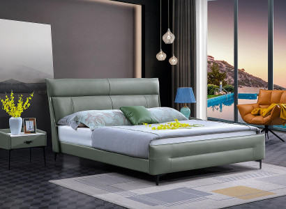 Komplettes Bett Grünes Lederbett Betten Luxus Design Schlafzimmer Möbel 180x200