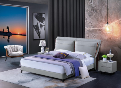 Holzbett Bett Doppelbett Luxus Möbel Schlafzimmer Hotel 180x200cm Betten Leder